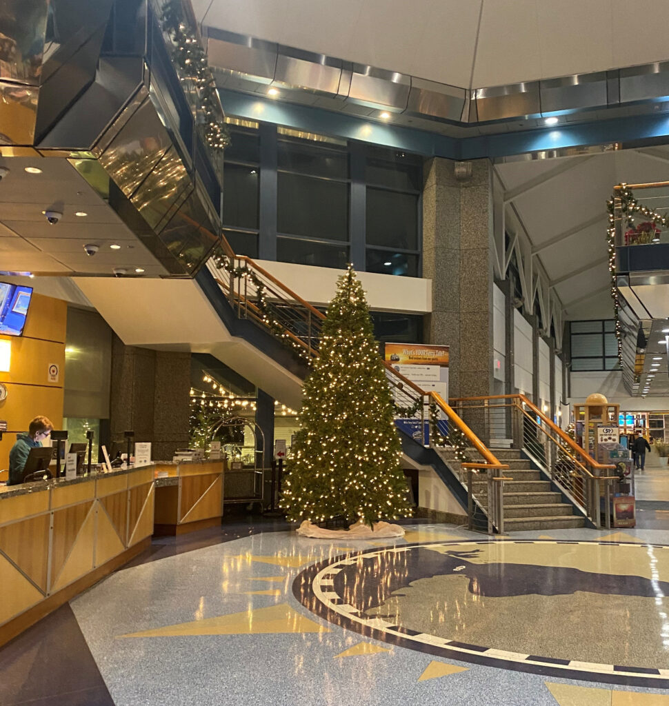 The Capy May Ferry Terminal is decorated for the Holidays and ready to greet travelers and visitors to the Ferry