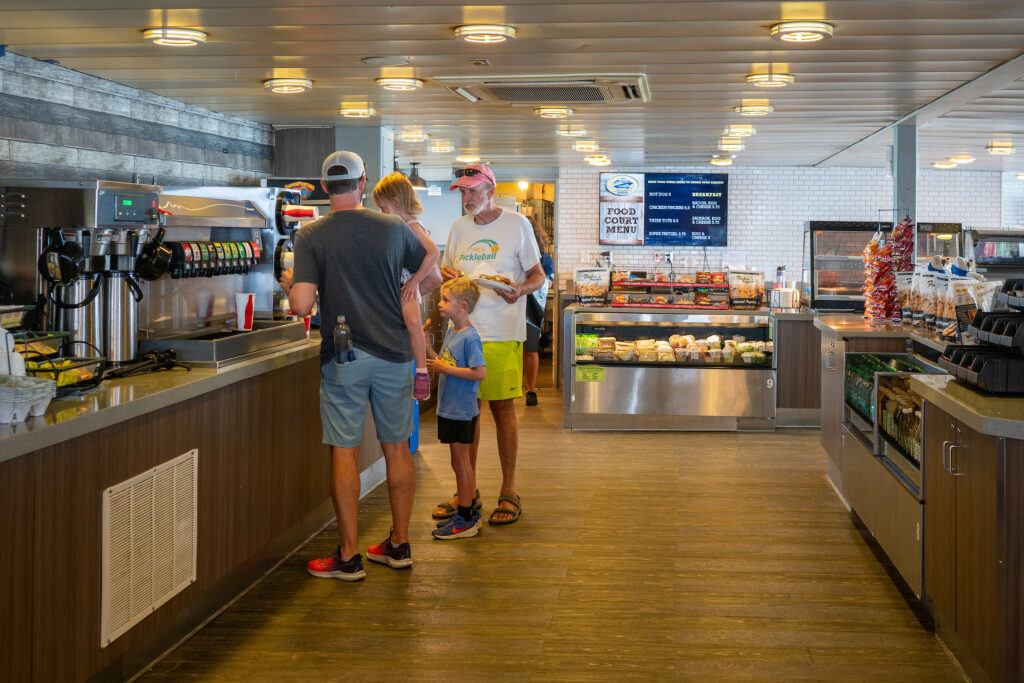 A family in the food court on the MV New Jersey