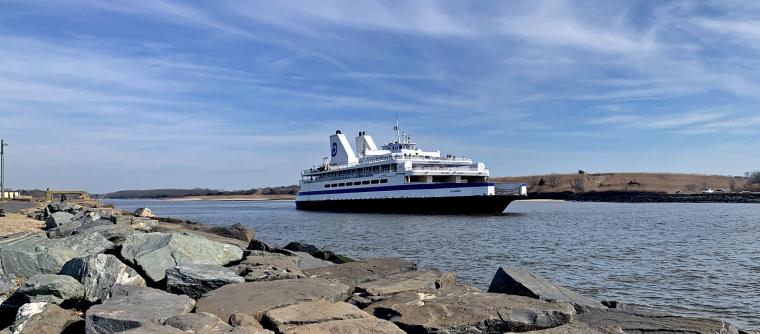 A photo of the Cape May - Lewes Ferry MV Delaware departing Cape May en route to Lewes across Delaware Bay