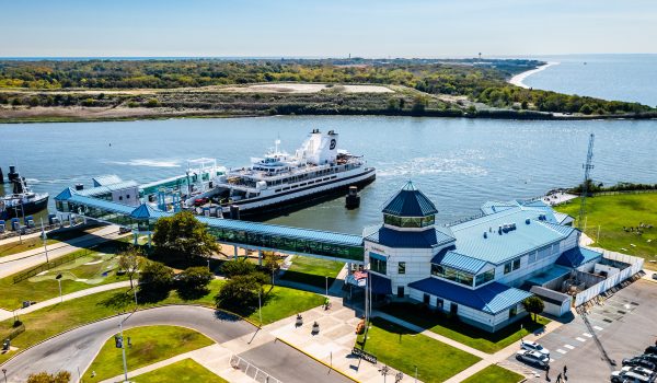 The Cape May - Lewes Ferry sails into port in Cape May New Jersey