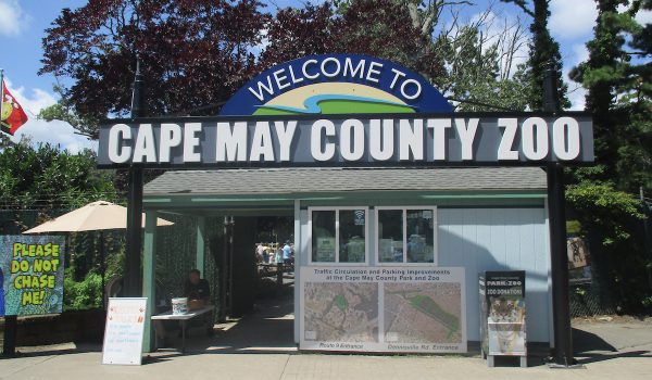 Zoo entrance/ticket booth that reads: "Cape May County Zoo"