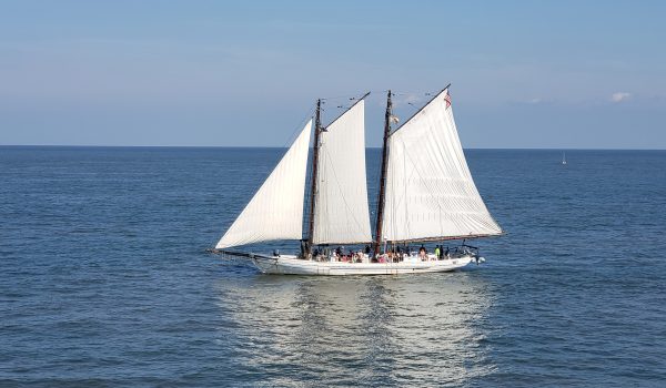 New Jersey's Official Tall Ship the AJ Meerwald sails on Delaware Bay while based at the Cape May Terminal Port